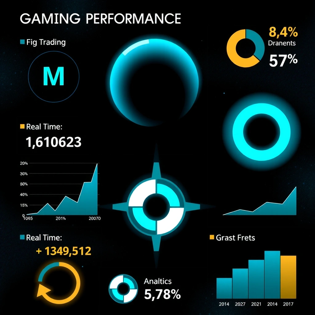 Performance analytics dashboard with game metrics and trading data